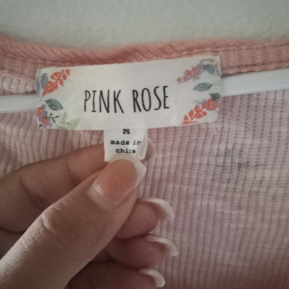 Pink Rose Crop Top Long Sleeve sz Medium - Picture 3 of 3